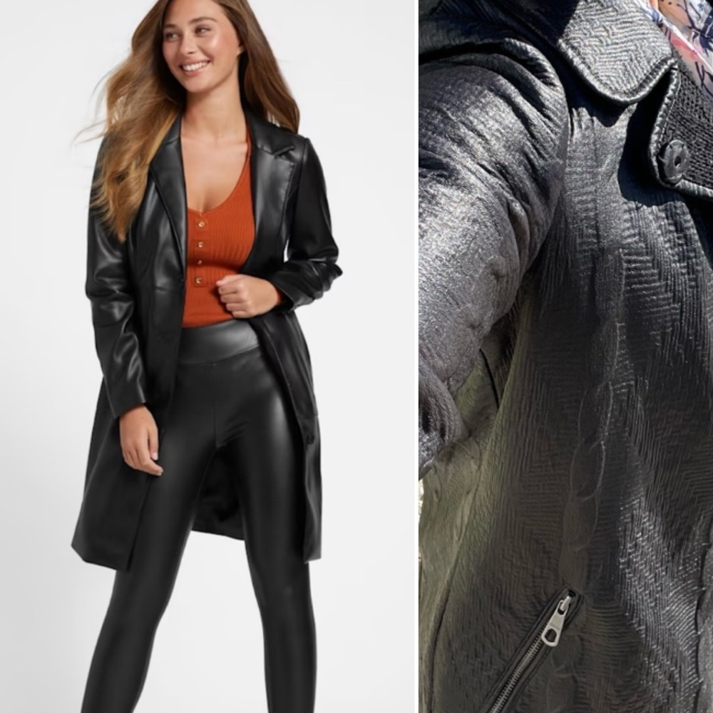 Vintage Guess Embossed Cable Quilted Leather Jacket
